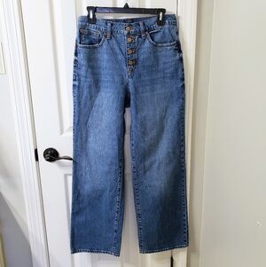 J Crew Womens Full Length Classic Blue Wide Leg High Rise Blue Jeans 29